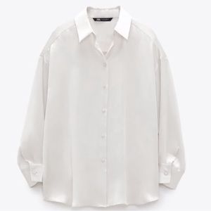 Zara Satin/Silky White Oversized Blouse *is stained*